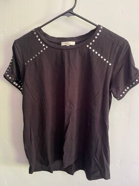 Maje Black Short-Sleeve Tee with Silver Stud Detail